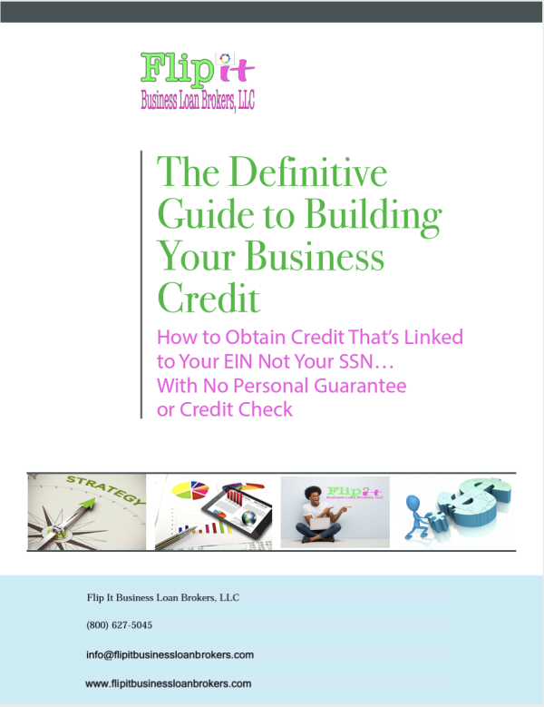 Image of an eBook cover titled "The Definitive Guide to Building Your Business Credit Profile" by Flip It Business Loan Brokers. The cover shows business documents, a rising credit score gauge, and financial charts, symbolizing essential steps and strategies to establish and improve a business credit profile for better funding opportunities.